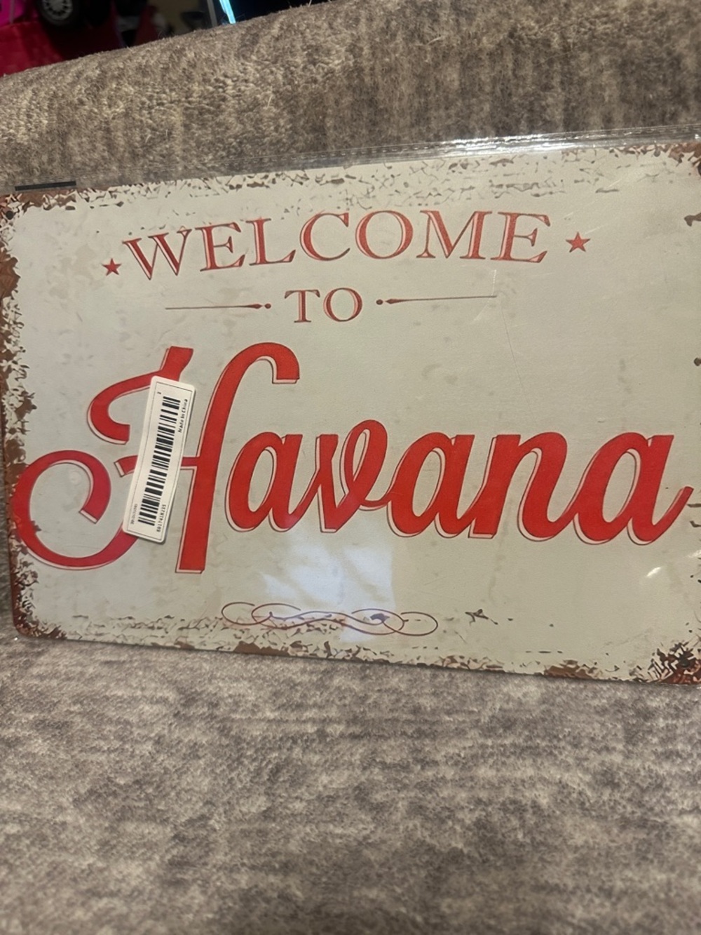 Welcome to Havana Rustic Metal Sign - Red and Cream